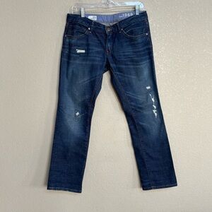 Gap 1969 Easy Straight Dark Blue Distressed Jeans 28/6P Women’s Low Rise